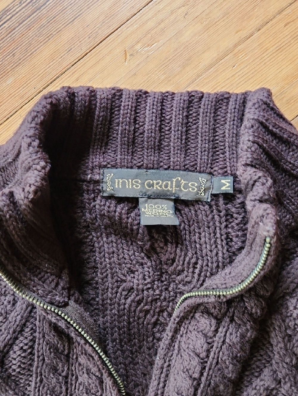Inis Crafts Irish Merino Wool Cable Knit Cardigan - Picture 2 of 6